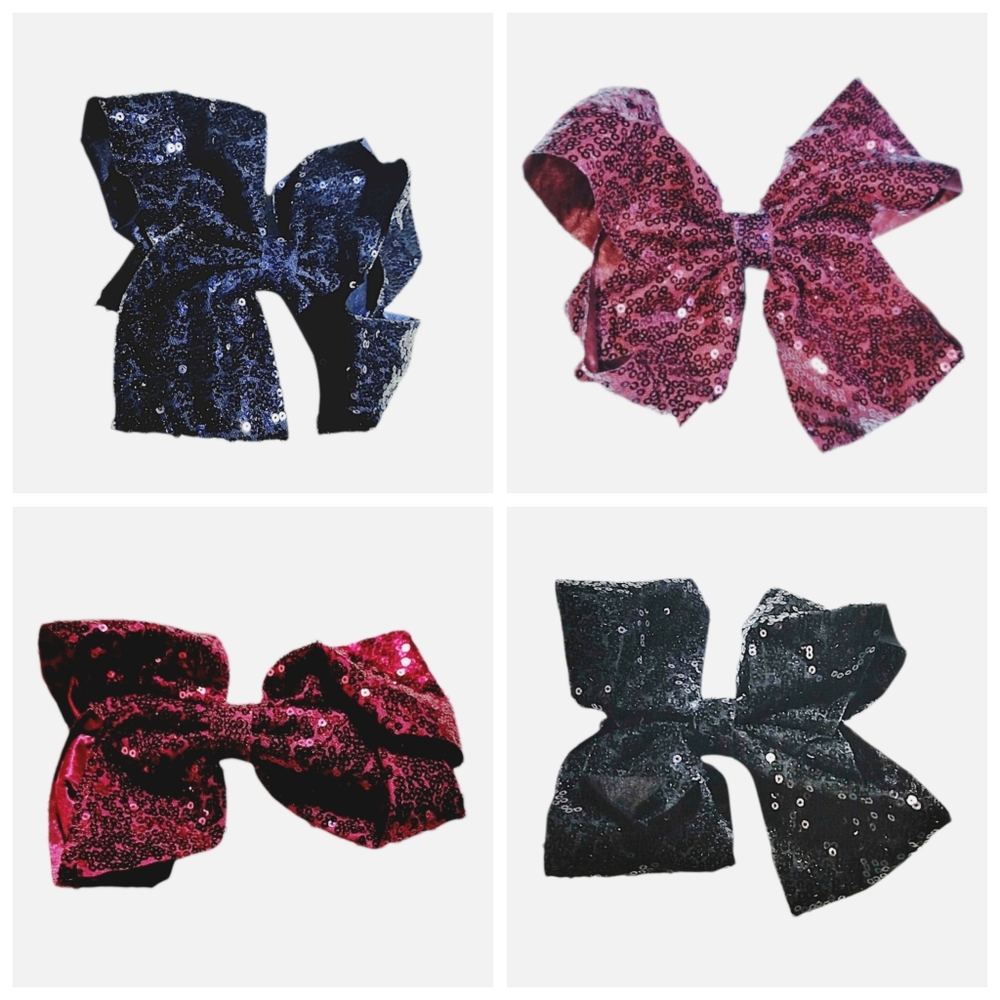 Sequin Hair Bow Barrette – Navy Fuchsia Red Black – 7" NWOT